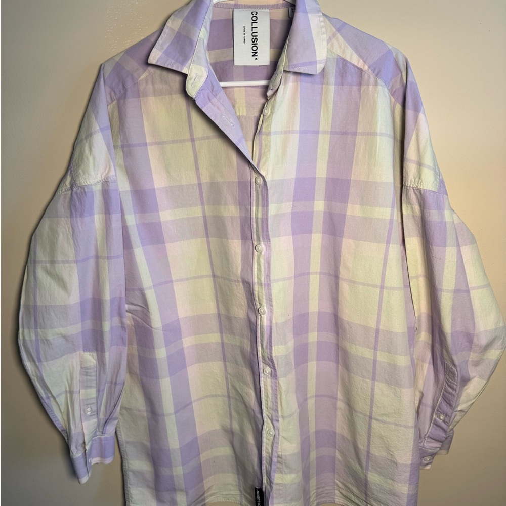 Collusion Purple Plaid Button-Up Shirt